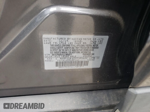 2020 Nissan Kicks SR with VIN 3N1CP5DV1LL484377, listed as a Copart auction lot 51981925 with 29,588 mi miles and Salvage Title. Bid and sale history available at carsss.com. Image 12.