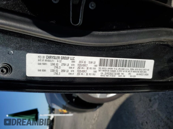 2012 Dodge Journey SXT with VIN 3C4PDCBG2CT321589, listed as a Copart auction lot 58360935 with 215,078 mi miles and Clean title. Bid and sale history available at DreamBid. Image 13.