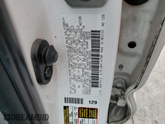 2010 Toyota Tacoma with VIN 3TMMU4FN1AM016612, listed as a Copart auction lot 59038495 with 127,448 mi miles and Clean title. Bid and sale history available at DreamBid. Image 12.