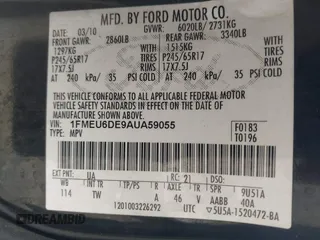 2010 Ford Explorer XLT with VIN 1FMEU6DE9AUA59055, listed as a IAAI auction lot 41787956 with 300,389 mi miles. Bid and sale history available at carsss.com. Image 9.