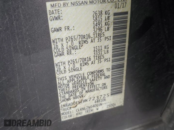 2017 Nissan Frontier SV with VIN 1N6AD0EV7HN723725, listed as a Copart auction lot 61253905 with 58,163 mi miles and Salvage title. Bid and sale history available at DreamBid. Image 12.