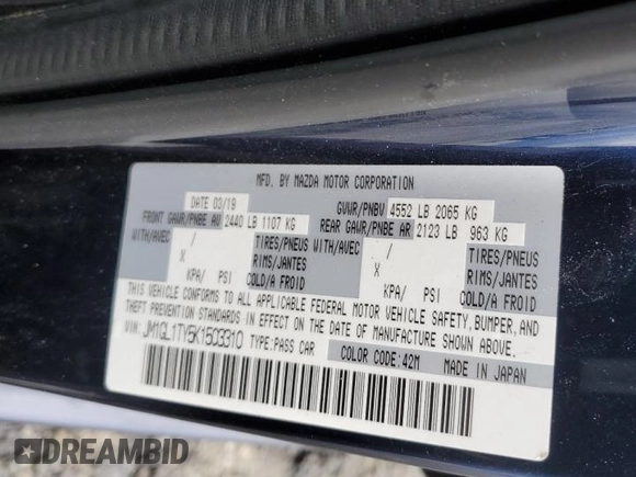 2019 Mazda 6 Grand Touring with VIN JM1GL1TY5K1503310, listed as a Copart auction lot 49169685 with 72,057 mi miles and Salvage Title. Bid and sale history available at carsss.com. Image 13.