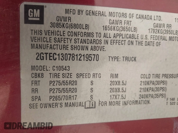 2008 GMC Sierra 1500 SLE1 z VIN 2GTEC130781219570, wystawiony jako IAAI lot #42040864 z przebiegiem 277 819 mil mil oraz . Historia ofert i sprzedaży dostępna na DreamBid. Obrazek 9.