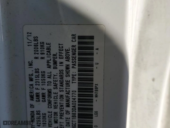 2013 Honda Accord Cpe EX-L with VIN 1HGCT1B83DA004770, listed as a Copart auction lot 49405905 with 159,634 mi miles and Salvage Title. Bid and sale history available at carsss.com. Image 14.