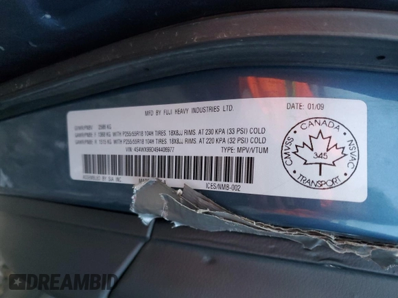 2009 Subaru Tribeca z VIN 4S4WX99D494406977, wystawiony jako Copart lot #79355083 z przebiegiem 237 650 mil mil oraz Szkoda całkowita • Salvage title. Historia ofert i sprzedaży dostępna na DreamBid. Obrazek 14.