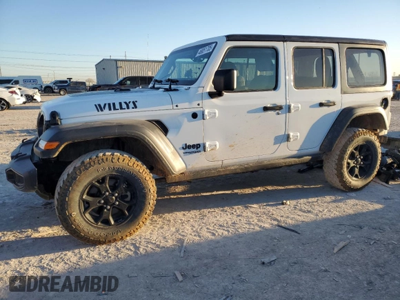 2022 Jeep Wrangler Unlimited Willys Sport with VIN 1C4HJXDM7NW145806, listed as a Copart auction lot 46851705 with 28,357 mi miles and Salvage Title. Bid and sale history available at DreamBid. Image 1.