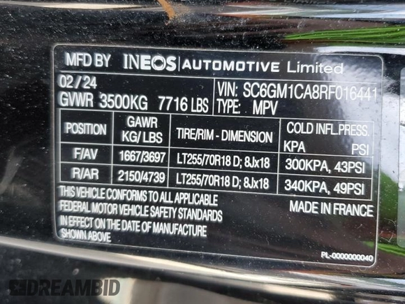 2024 Ineos Grenadier z VIN SC6GM1CA8RF016441, wystawiony jako Copart lot #56154175 z przebiegiem 22 077 mil mil oraz Szkody całkowita. Historia ofert i sprzedaży dostępna na DreamBid. Obrazek 13.