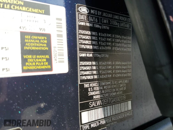 2016 Land Rover Range Rover Sport Autobiography z VIN SALWV2EF7GA592319, wystawiony jako Copart lot #63611205 z przebiegiem 141 094 mil mil oraz Szkoda całkowita • Salvage title. Historia ofert i sprzedaży dostępna na DreamBid. Obrazek 13.