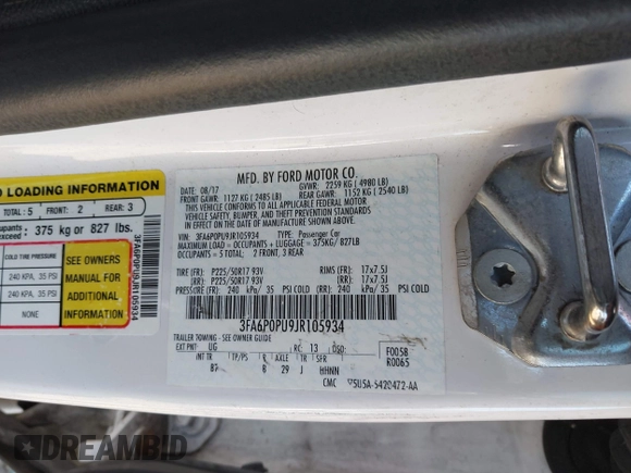 2018 Ford Fusion Energi SE with VIN 3FA6P0PU9JR105934, listed as a IAAI auction lot 41935227 with 149,863 mi miles. Bid and sale history available at carsss.com. Image 9.