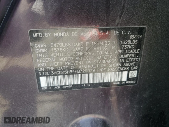 2015 Honda Fit EX-L with VIN 3HGGK5H84FM729979, listed as a Copart auction lot 52217715 with Not Provided miles and Clean Title. Bid and sale history available at carsss.com. Image 12.