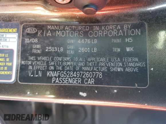 2009 Kia Rondo LX Base with VIN KNAFG528497260778, listed as a Copart auction lot 76497534 with 276,585 mi miles and Salvage Title. Bid and sale history available at carsss.com. Image 13.