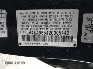 2002 Acura RL with VIN JH4KA96542C005442, listed as a IAAI auction lot 41951402 with 211,734 mi miles. Bid and sale history available at carsss.com. Image 9.
