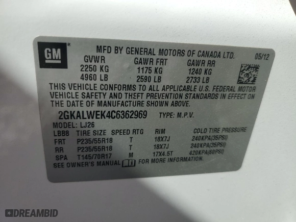 2012 GMC Terrain SLT-2 with VIN 2GKALWEK4C6362969, listed as a Copart auction lot 47465815 with 225,641 mi miles and Salvage Title. Bid and sale history available at carsss.com. Image 15.