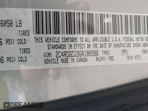 2016 Dodge Grand Caravan SXT with VIN 2C4RDGCG9GR180396, listed as a IAAI auction lot 41921312 with 130,256 mi miles and . Bid and sale history available at DreamBid. Image 9.