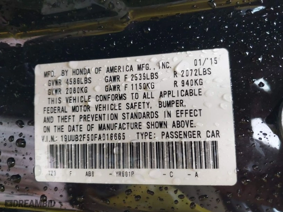 2015 Acura TLX V6 Tech with VIN 19UUB2F50FA016665, listed as a IAAI auction lot 41563642 with 161,386 mi miles. Bid and sale history available at carsss.com. Image 9.