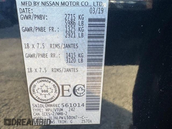 2019 Infiniti QX60 Luxe z VIN 5N1DL0MM4KC561014, wystawiony jako Copart lot #43478125 z przebiegiem 177 089 mil mil oraz Szkody całkowita. Historia ofert i sprzedaży dostępna na DreamBid. Obrazek 15.