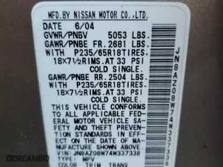 2004 Nissan Murano SL with VIN JN8AZ08W74W337338, listed as a Copart auction lot 77110184 with 0 mi miles and Non Repairable. Bid and sale history available at carsss.com. Image 12.