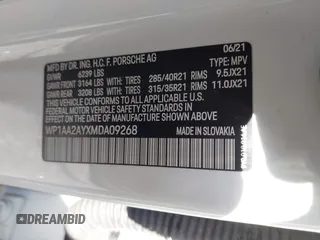 2021 Porsche Cayenne с VIN WP1AA2AYXMDA09268, выставлен на аукционе IAAI как лот 42458825 с пробегом Не указан миль и . История ставок и продаж доступна на DreamBid. Изображение 9.