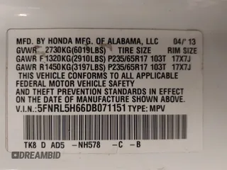 2013 Honda Odyssey EX-L with VIN 5FNRL5H66DB071151, listed as a IAAI auction lot 41914345 with 194,804 mi miles and . Bid and sale history available at carsss.com. Image 9.