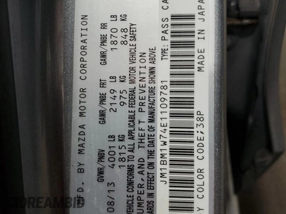 2014 Mazda 3 i Grand Touring with VIN JM1BM1W74E1109781, listed as a Copart auction lot 46420985 with 186,827 mi miles and Clean Title. Bid and sale history available at DreamBid. Image 13.