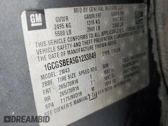 2016 Chevrolet Colorado 2WD WT z VIN 1GCGSBEA5G1233849, wystawiony jako Copart lot #57605885 z przebiegiem 272 099 mil mil oraz Szkoda całkowita • Salvage title. Historia ofert i sprzedaży dostępna na DreamBid. Obrazek 12.