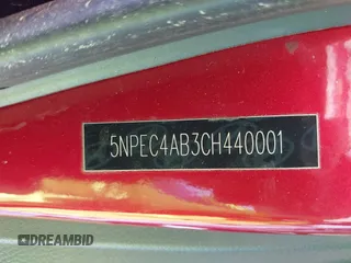 2012 Hyundai Sonata SE with VIN 5NPEC4AB3CH440001, listed as a IAAI auction lot 41869012 with 175,378 mi miles and . Bid and sale history available at carsss.com. Image 9.