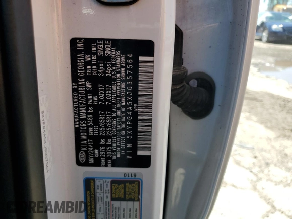 2018 Kia Sorento LX with VIN 5XYPG4A5XJG357564, listed as a Copart auction lot 52898254 with 92,010 mi miles and Salvage Title. Bid and sale history available at DreamBid. Image 12.