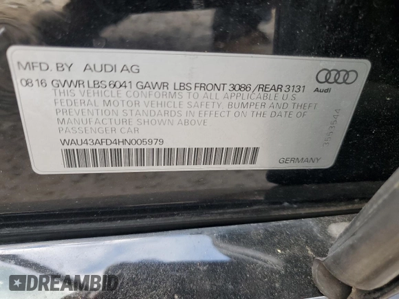 2017 Audi A8 Sport with VIN WAU43AFD4HN005979, listed as a Copart auction lot 48757375 with 148,350 mi miles and Salvage Title. Bid and sale history available at DreamBid. Image 15.