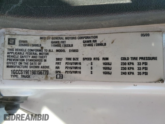 2009 Chevrolet Colorado Work Truck z VIN 1GCCS19E198156770, wystawiony jako Copart lot #50813945 z przebiegiem 186 161 mil mil oraz Szkoda całkowita • Salvage title. Historia ofert i sprzedaży dostępna na DreamBid. Obrazek 13.