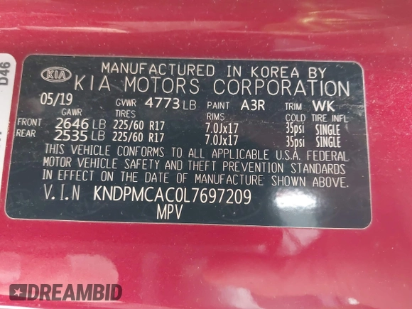 2020 Kia Sportage LX z VIN KNDPMCAC0L7697209, wystawiony jako IAAI lot #41795208 z przebiegiem 129 188 mil mil oraz . Historia ofert i sprzedaży dostępna na DreamBid. Obrazek 9.