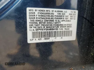 2010 Honda Ridgeline RTL with VIN 5FPYK1F5XAB004153, listed as a Copart auction lot 59710535 with Not provided miles and Salvage title. Bid and sale history available at DreamBid. Image 12.