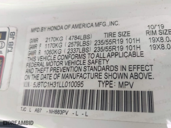 2020 Acura RDX with VIN 5J8TC1H31LL010095, listed as a IAAI auction lot 41523090 with 74,444 mi miles. Bid and sale history available at carsss.com. Image 9.