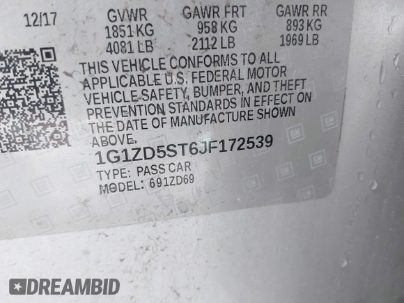 2018 Chevrolet Malibu LT with VIN 1G1ZD5ST6JF172539, listed as a IAAI auction lot 40906642 with 114,347 mi miles. Bid and sale history available at carsss.com. Image 9.