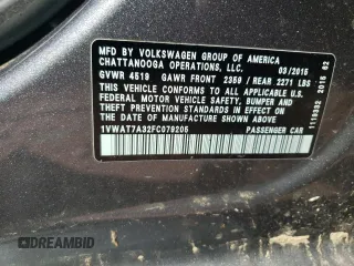 2015 Volkswagen Passat Limited Edition with VIN 1VWAT7A32FC079205, listed as a Copart auction lot 61529005 with 104,355 mi miles and Salvage title. Bid and sale history available at DreamBid. Image 12.