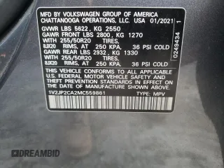 2021 Volkswagen Atlas SE with VIN 1V2JP2CA2MC559861, listed as a Copart auction lot 55724125 with 44,041 mi miles and Salvage title. Bid and sale history available at DreamBid. Image 13.