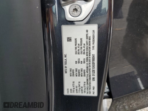 2025 Tesla Model 3 Long Range с VIN 5YJ3E1EA5SF996941, выставлен на аукционе Copart как лот 60059355 с пробегом 1 015 миль миль и Списание • Salvage title. История ставок и продаж доступна на DreamBid. Изображение 12.
