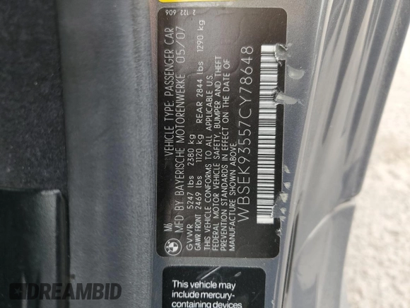 2007 BMW 6 Series M6 z VIN WBSEK93557CY78648, wystawiony jako Copart lot #52179345 z przebiegiem 22 453 mil mil oraz Szkoda całkowita • Salvage title. Historia ofert i sprzedaży dostępna na DreamBid. Obrazek 13.