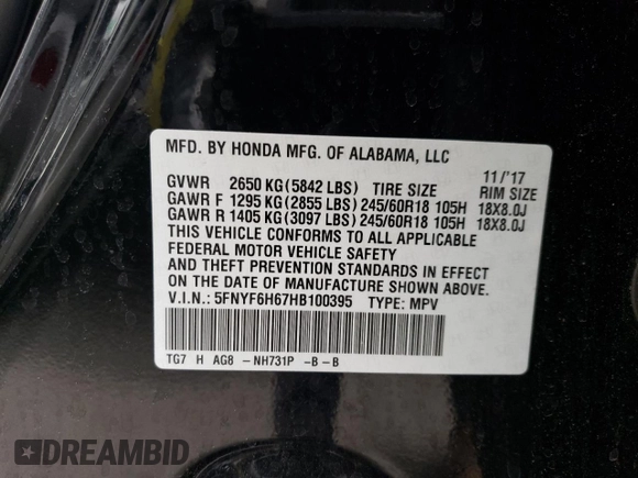 2017 Honda Pilot EX-L z VIN 5FNYF6H67HB100395, wystawiony jako Copart lot #84964854 z przebiegiem 134 012 mil mil oraz Szkoda całkowita • Salvage title. Historia ofert i sprzedaży dostępna na DreamBid. Obrazek 13.