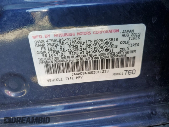 2014 Mitsubishi Outlander SE z VIN JA4AD3A3XEZ011233, wystawiony jako Copart lot #53848985 z przebiegiem 153 539 mil mil oraz Szkoda całkowita • Salvage title. Historia ofert i sprzedaży dostępna na DreamBid. Obrazek 14.