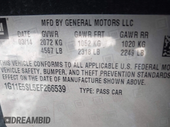 2014 Chevrolet Malibu LT with VIN 1G11E5SL5EF266539, listed as a IAAI auction lot 42185709 with 240,827 mi miles and . Bid and sale history available at DreamBid. Image 9.