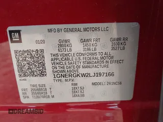 2020 Chevrolet Traverse LT Cloth with VIN 1GNERGKW2LJ197166, listed as a IAAI auction lot 41789888 with 91,627 mi miles. Bid and sale history available at carsss.com. Image 9.