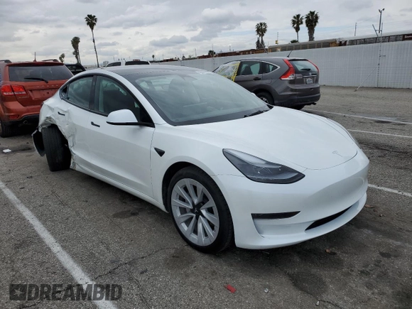 2023 Tesla Model 3 with VIN 5YJ3E1EA8PF683731, listed as a Copart auction lot 48896555 with 19,177 mi miles and Salvage title. Bid and sale history available at DreamBid. Image 4.