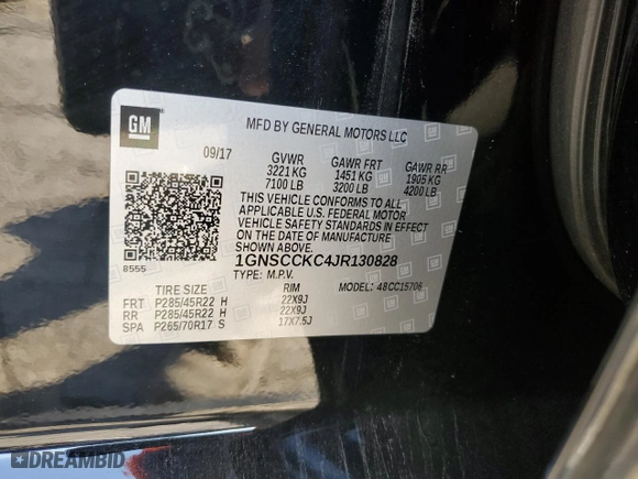2018 Chevrolet Tahoe Premier with VIN 1GNSCCKC4JR130828, listed as a Copart auction lot 83080234 with 117,717 mi miles and Salvage Title. Bid and sale history available at carsss.com. Image 14.