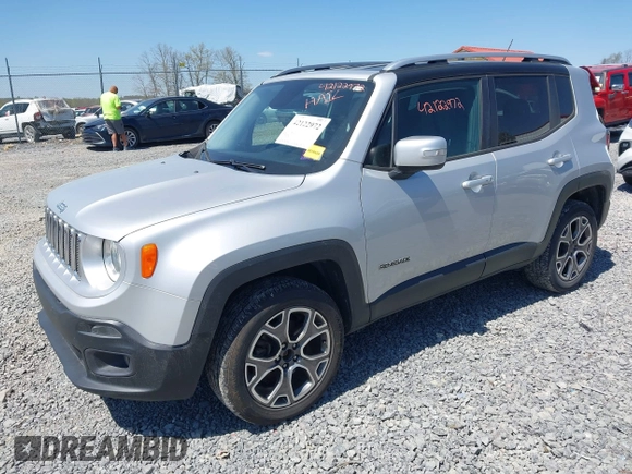 2016 Jeep Renegade Limited with VIN ZACCJBDT2GPD20595, listed as a IAAI auction lot 42122972 with 109,948 mi miles and . Bid and sale history available at DreamBid. Image 2.