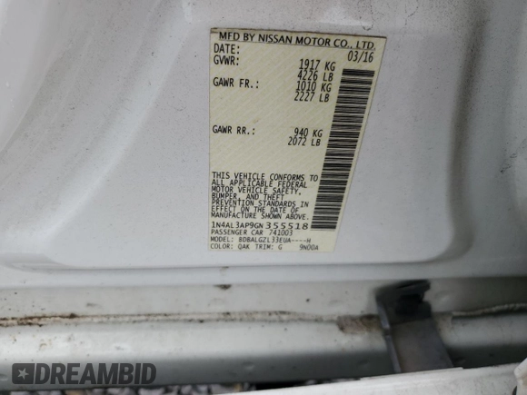 2016 Nissan Altima S with VIN 1N4AL3AP9GN355518, listed as a Copart auction lot 64969685 with 94,635 mi miles and Salvage title. Bid and sale history available at DreamBid. Image 12.