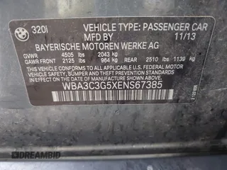 2014 BMW 3 Series 320i xDrive with VIN WBA3C3G5XENS67385, listed as a IAAI auction lot 42148360 with 98,216 mi miles and . Bid and sale history available at DreamBid. Image 9.