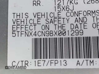 2011 Toyota Tacoma with VIN 5TFNX4CN9BX001299, listed as a IAAI auction lot 41995074 with 88,659 mi miles and . Bid and sale history available at DreamBid. Image 9.