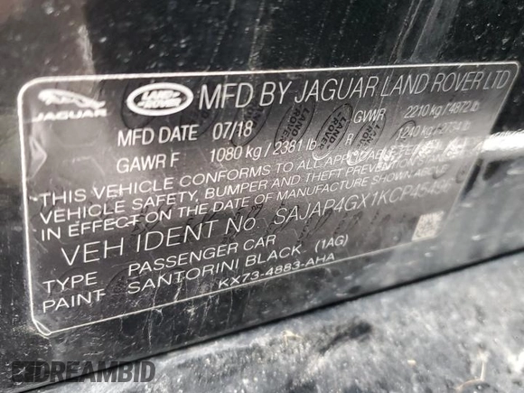 2019 Jaguar XE with VIN SAJAP4GX1KCP45496, listed as a Copart auction lot 42510005 with 92,034 mi miles and Clean Title. Bid and sale history available at DreamBid. Image 13.
