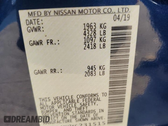 2019 Nissan Altima S z VIN 1N4BL4BV3KC231515, wystawiony jako Copart lot #57095725 z przebiegiem 139 043 mil mil oraz Nie do naprawy • Non repairable. Historia ofert i sprzedaży dostępna na DreamBid. Obrazek 13.