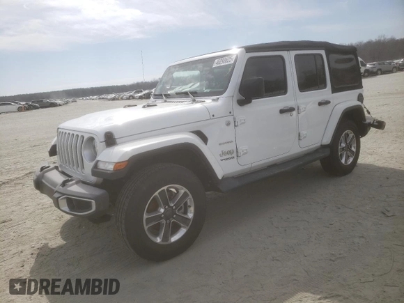 2018 Jeep Wrangler Unlimited Sahara with VIN 1C4HJXEN4JW200830, listed as a Copart auction lot 46298625 with 46,783 mi miles and Salvage title. Bid and sale history available at DreamBid. Image 1.